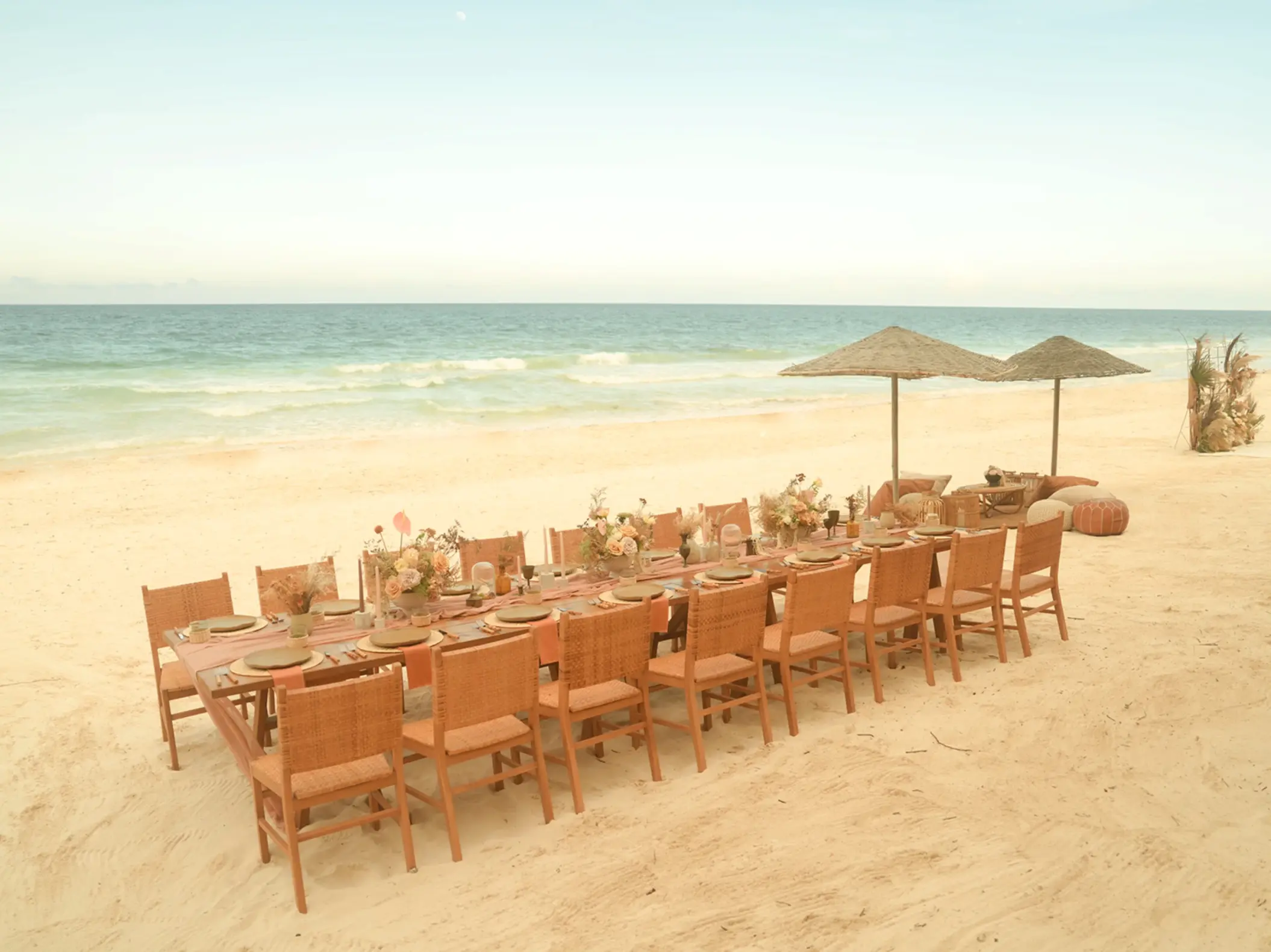 reception setup on the beach at nomade tulum