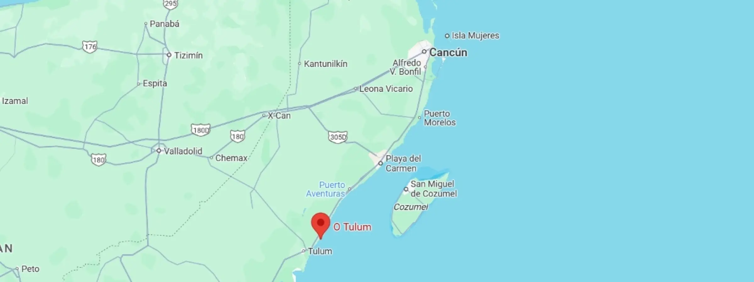 map showing location of O'Tulum Boutique Hotel in Mexico