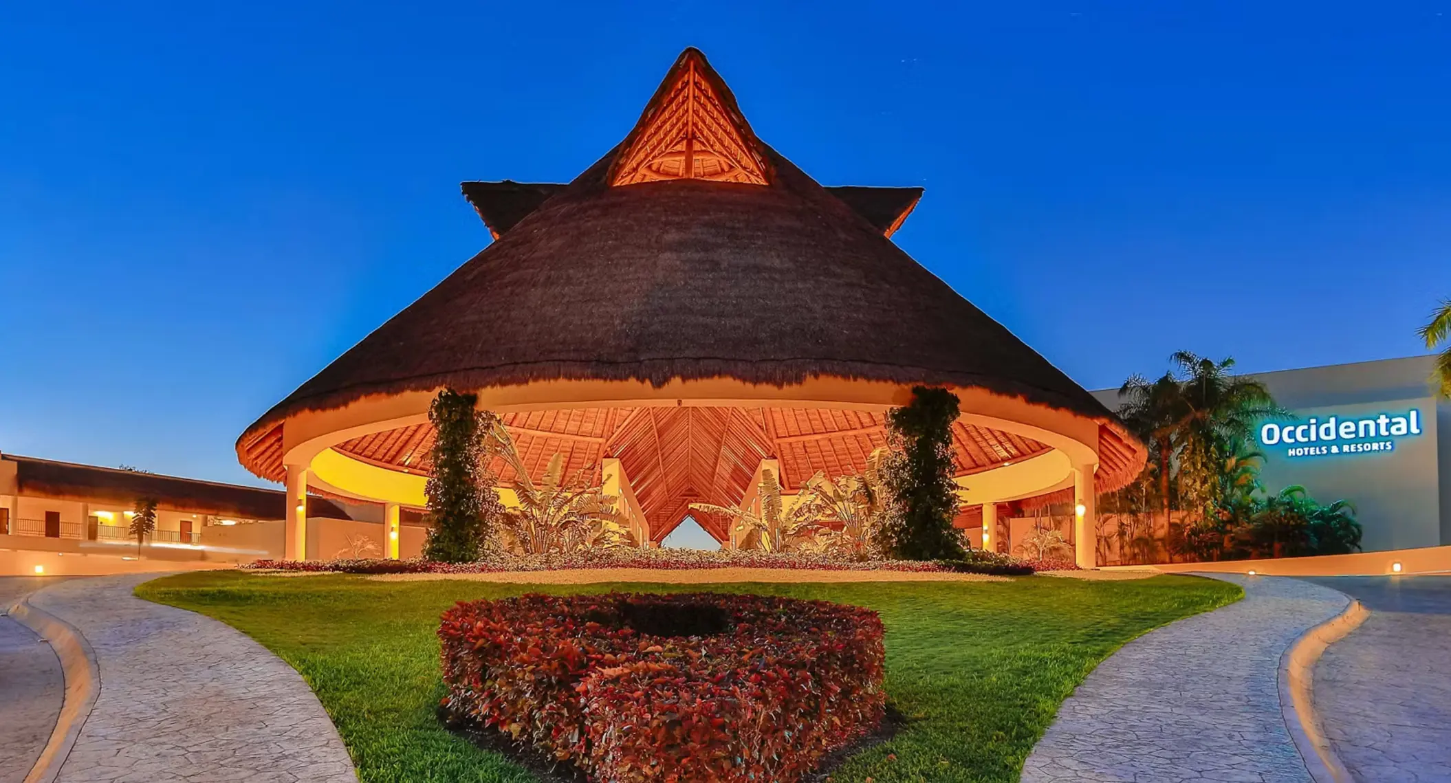 exterior of Occidental at Xcaret  at night