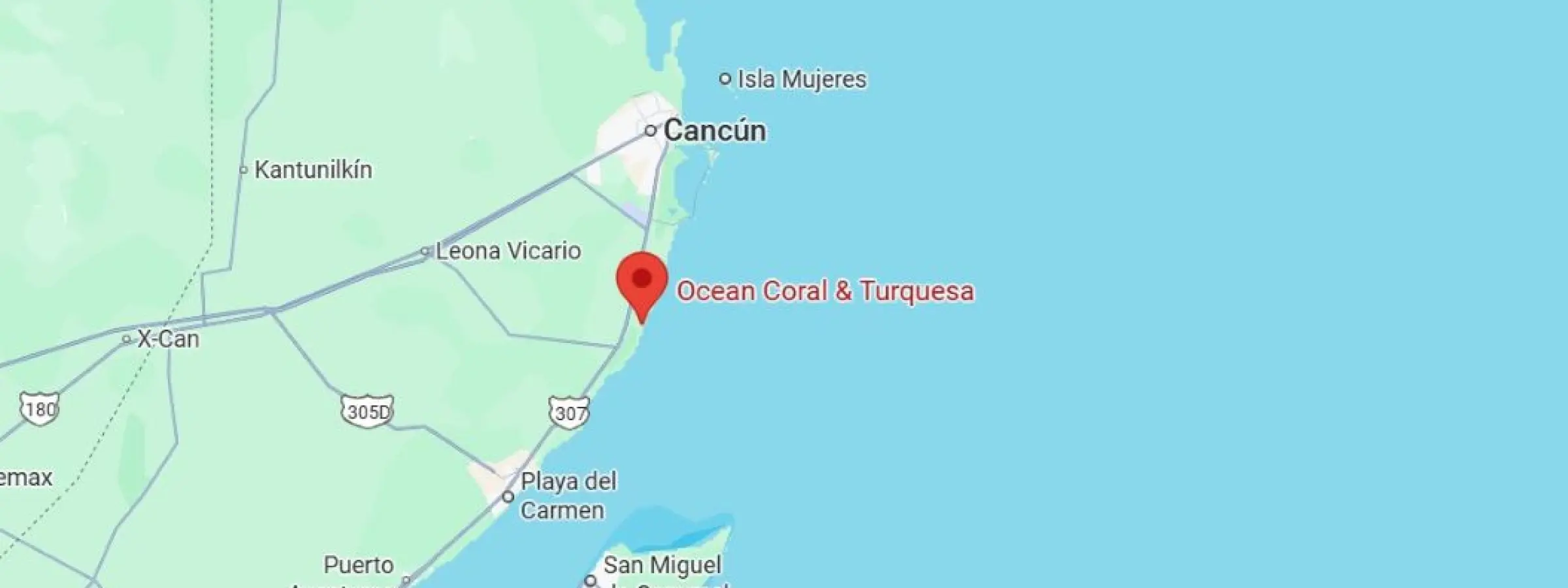 map showing location of Ocean Coral & Turquesa in Mexico
