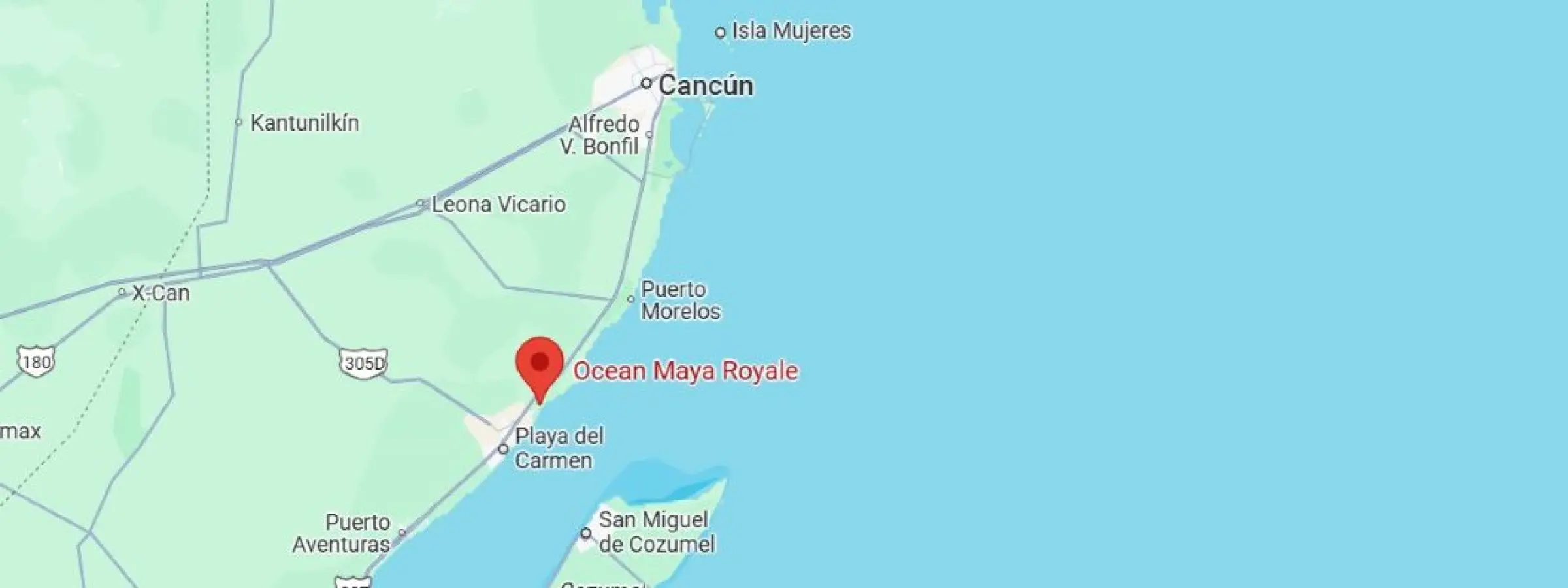 map showing location of Ocean Maya Royale in Mexico