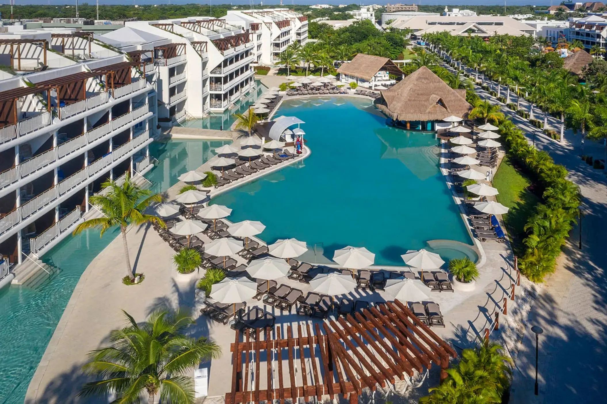 top view of the pools and swim out suites at Ocean Riviera Paradise