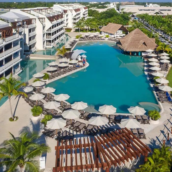top view of the pools and swim out suites at Ocean Riviera Paradise