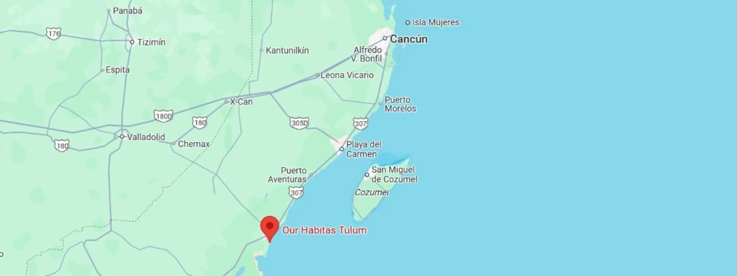 map showing location of Our Habitas Tulum in Mexico