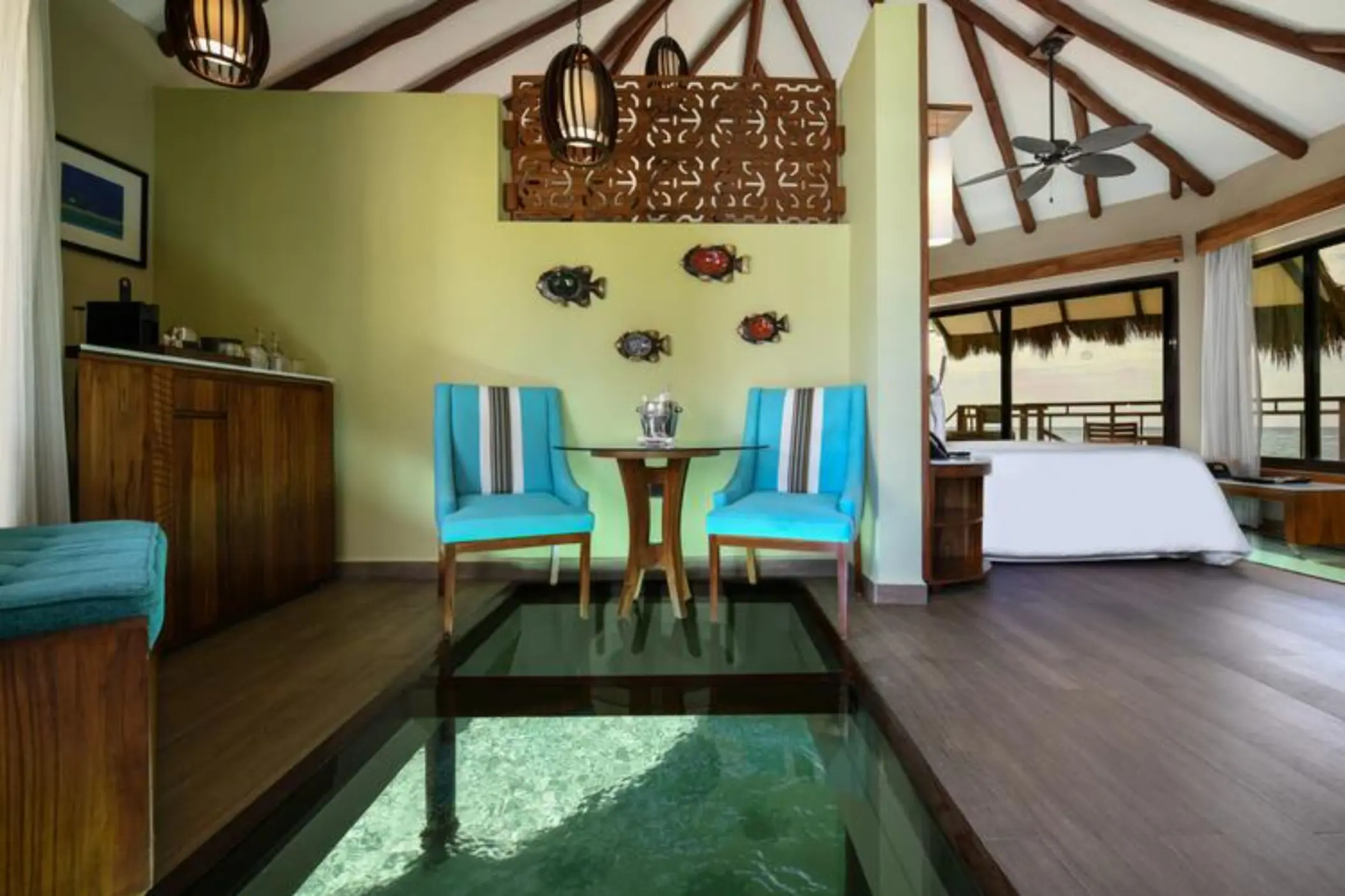 interior of the Palafitos Overwater Bungalows