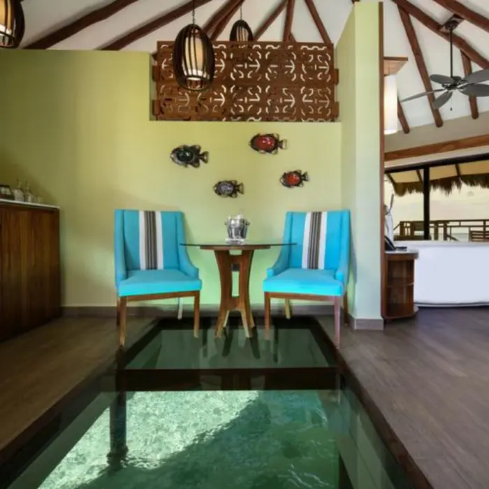 interior of the Palafitos Overwater Bungalows