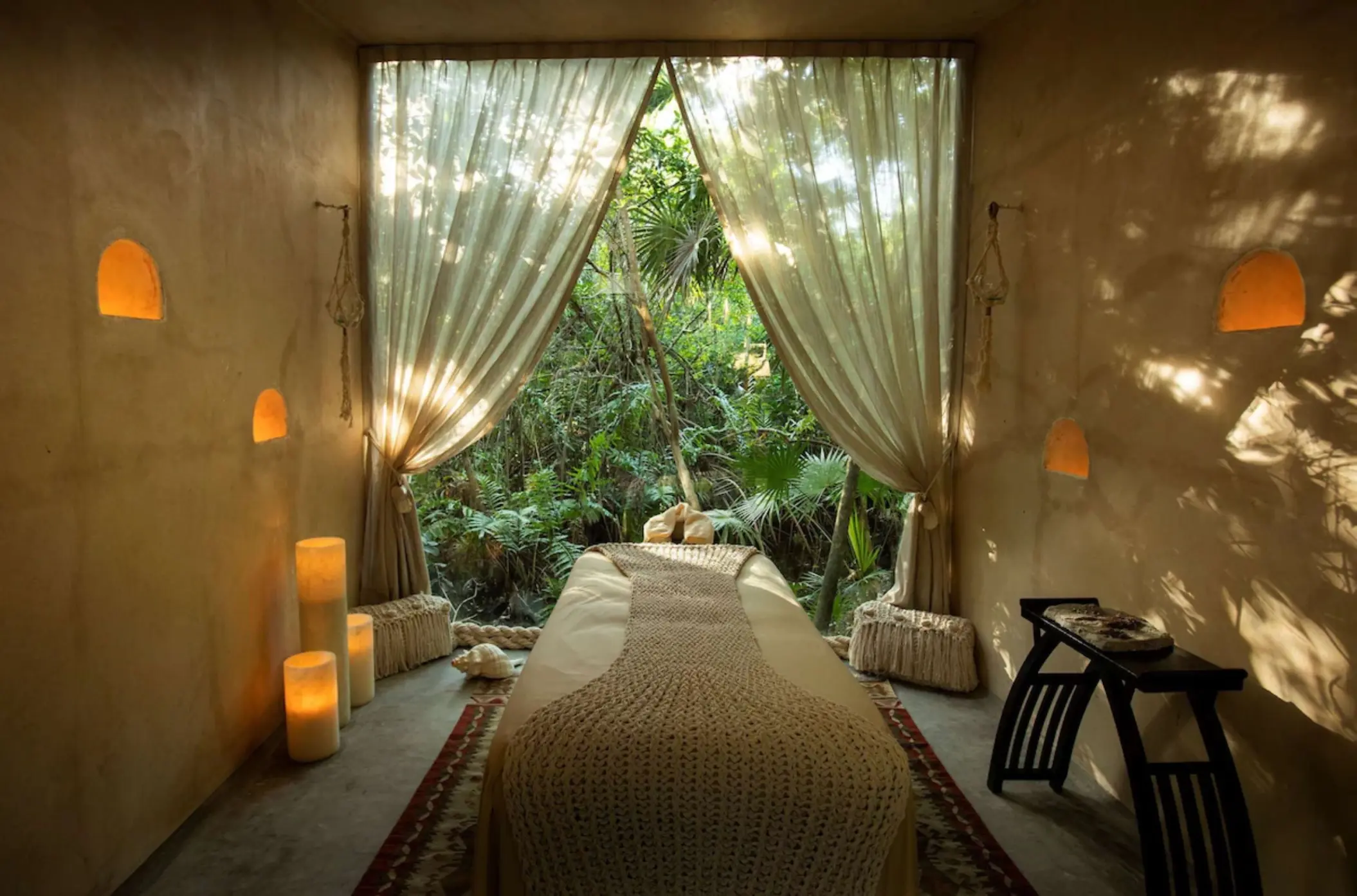 rustic massage room at the spa at Palmaïa – The House of AïA resort
