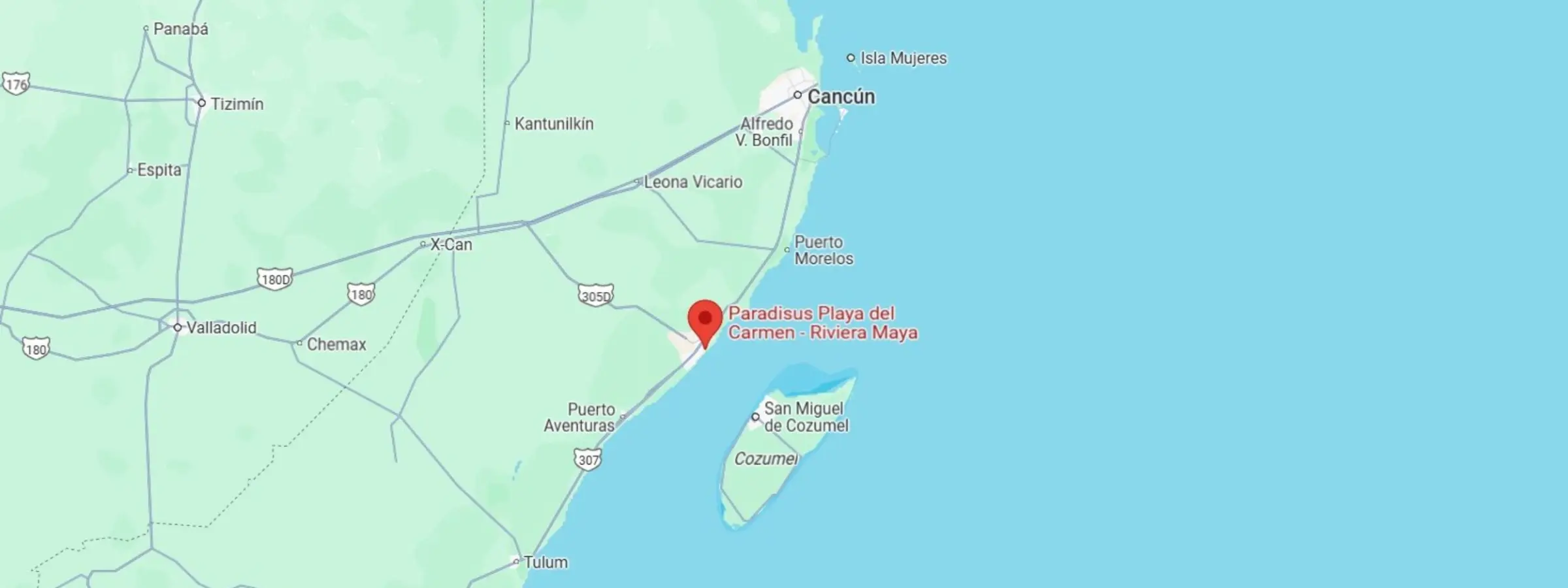 map showing location of paradisus playa del carmen in mexico