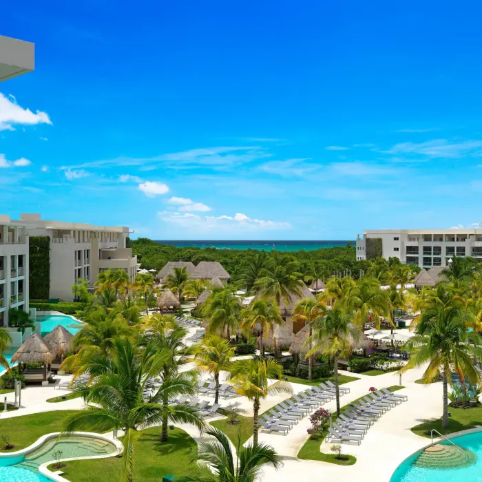 Paradisus Playa del Carmen resort buildings and pool and sea views