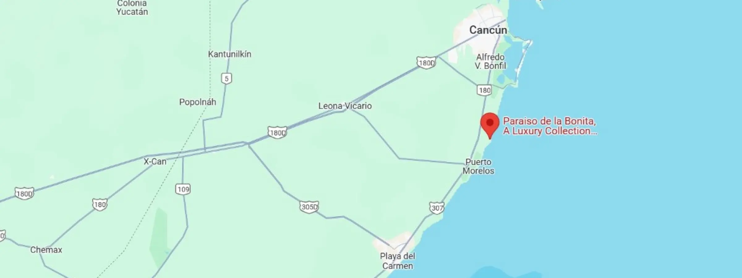 map showing location of Paraiso de la Bonita Riviera Maya in Mexico