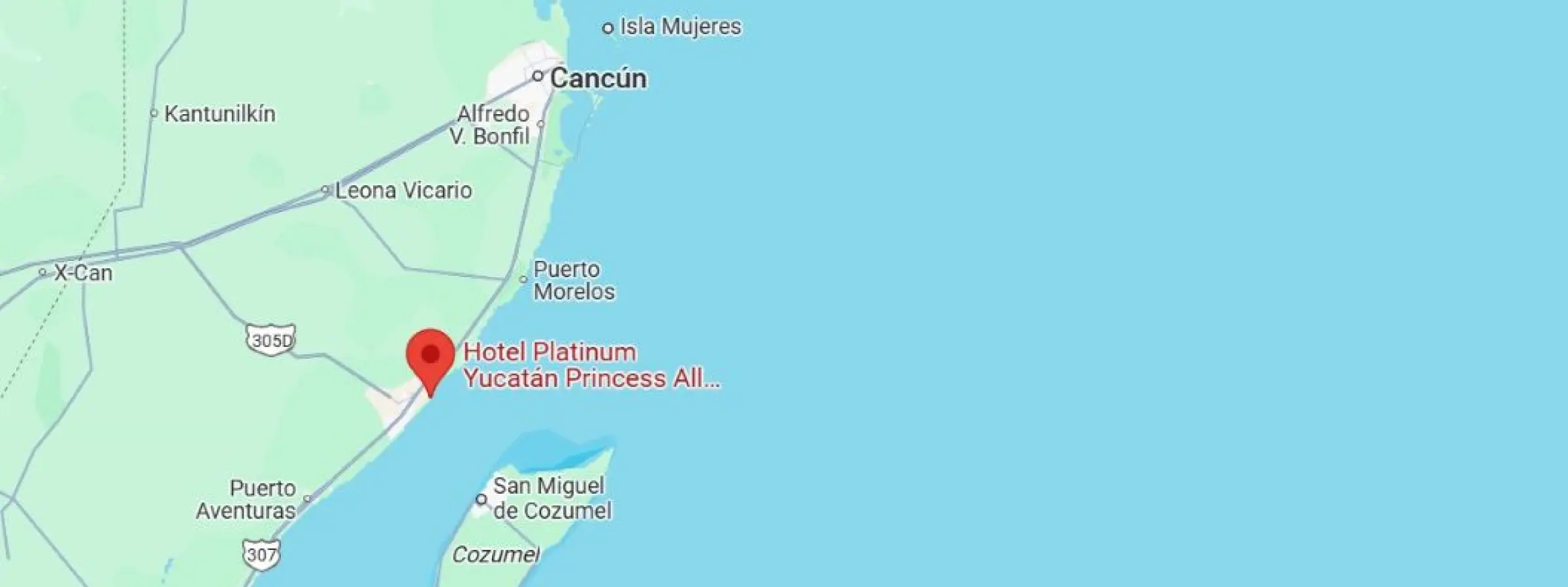 map showing location of Platinum Yucatan Princess in Mexico