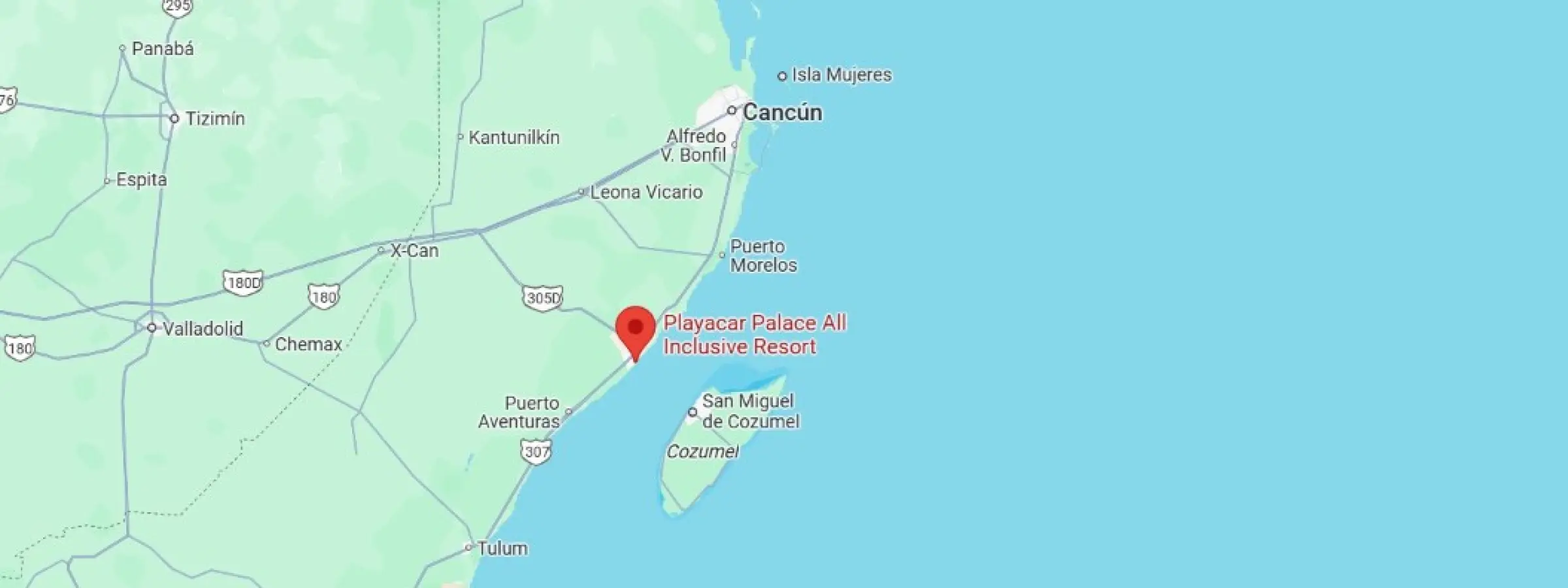 map showing location of playacar palace in Mexico