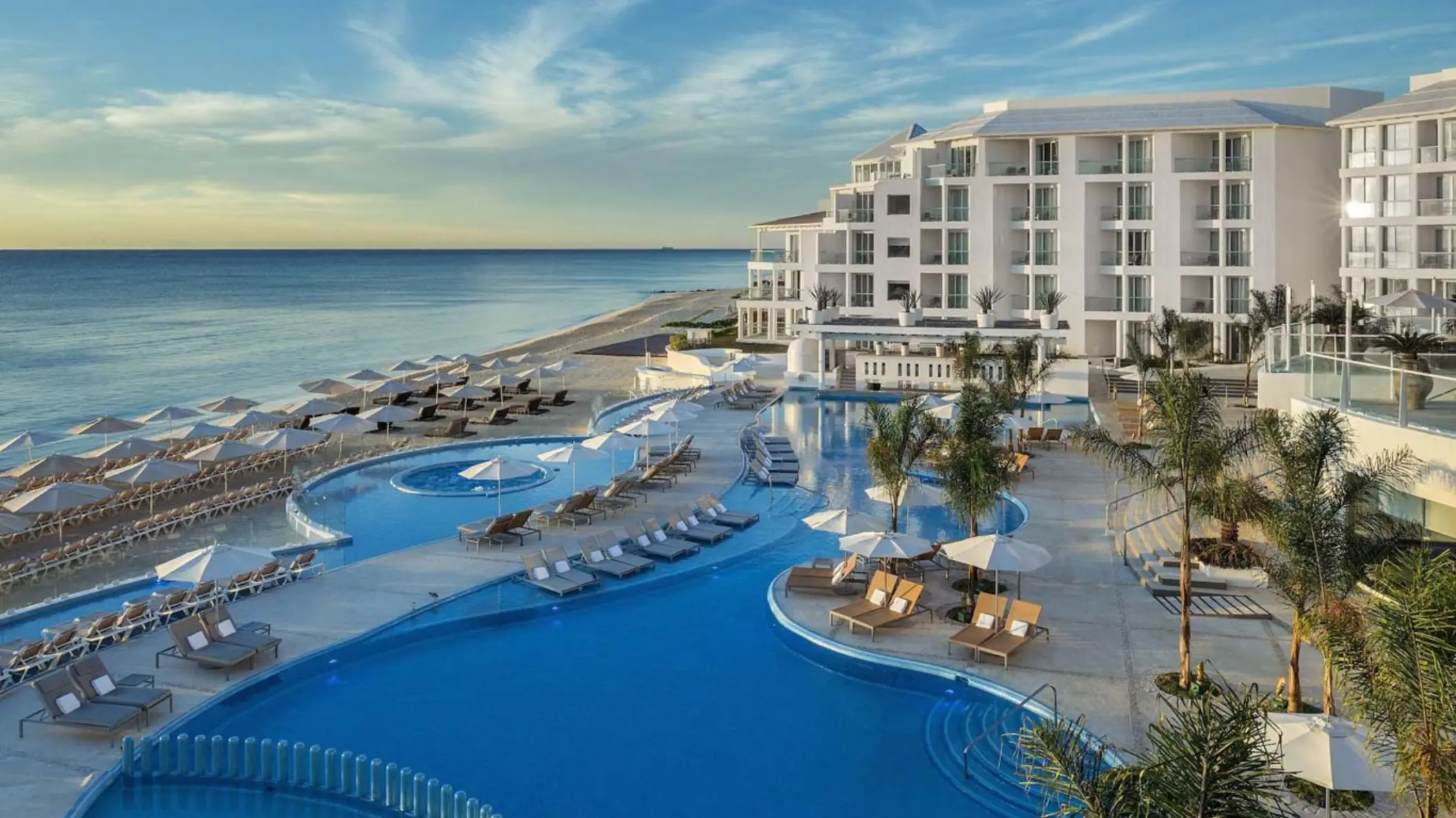 aerial view of Playacar Palace with its pools and accommodations and beach