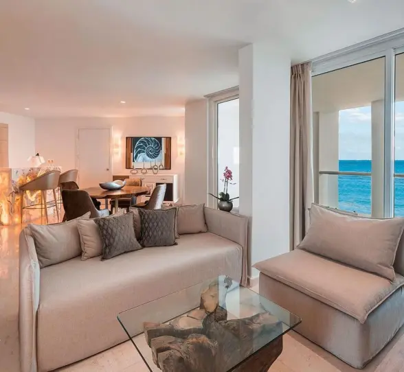 living space of oceanview suite at Playacar Palace