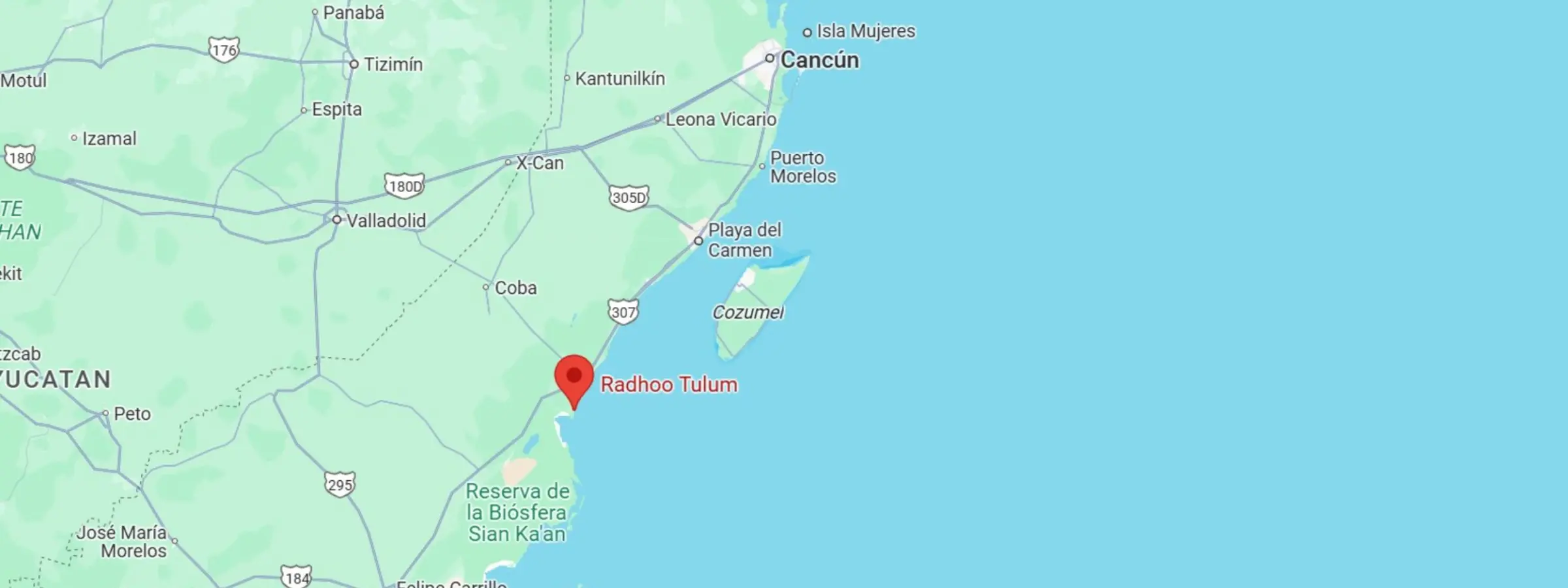 map showing location of radhoo tulum in Mexico