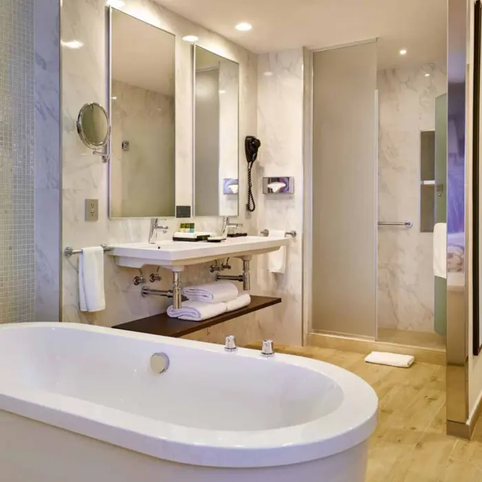 washroom with tub of suite at Hotel Riu Palace Costa Mujeres