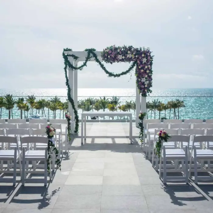 wedding ceremony setup at Hotel Riu Palace Costa Mujeres