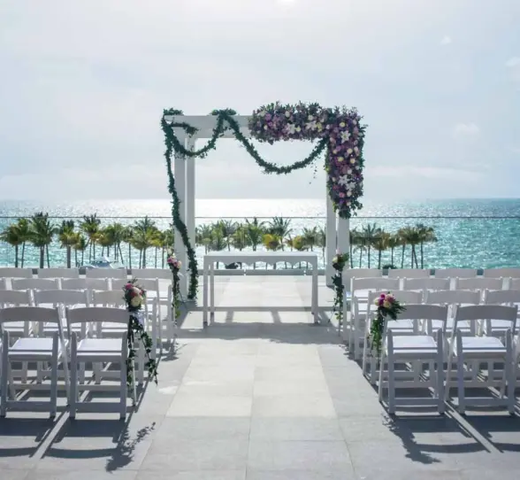 wedding ceremony setup at Hotel Riu Palace Costa Mujeres