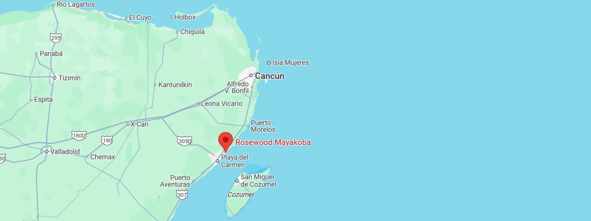 map showing location of Rosewood Mayakoba in Mexico