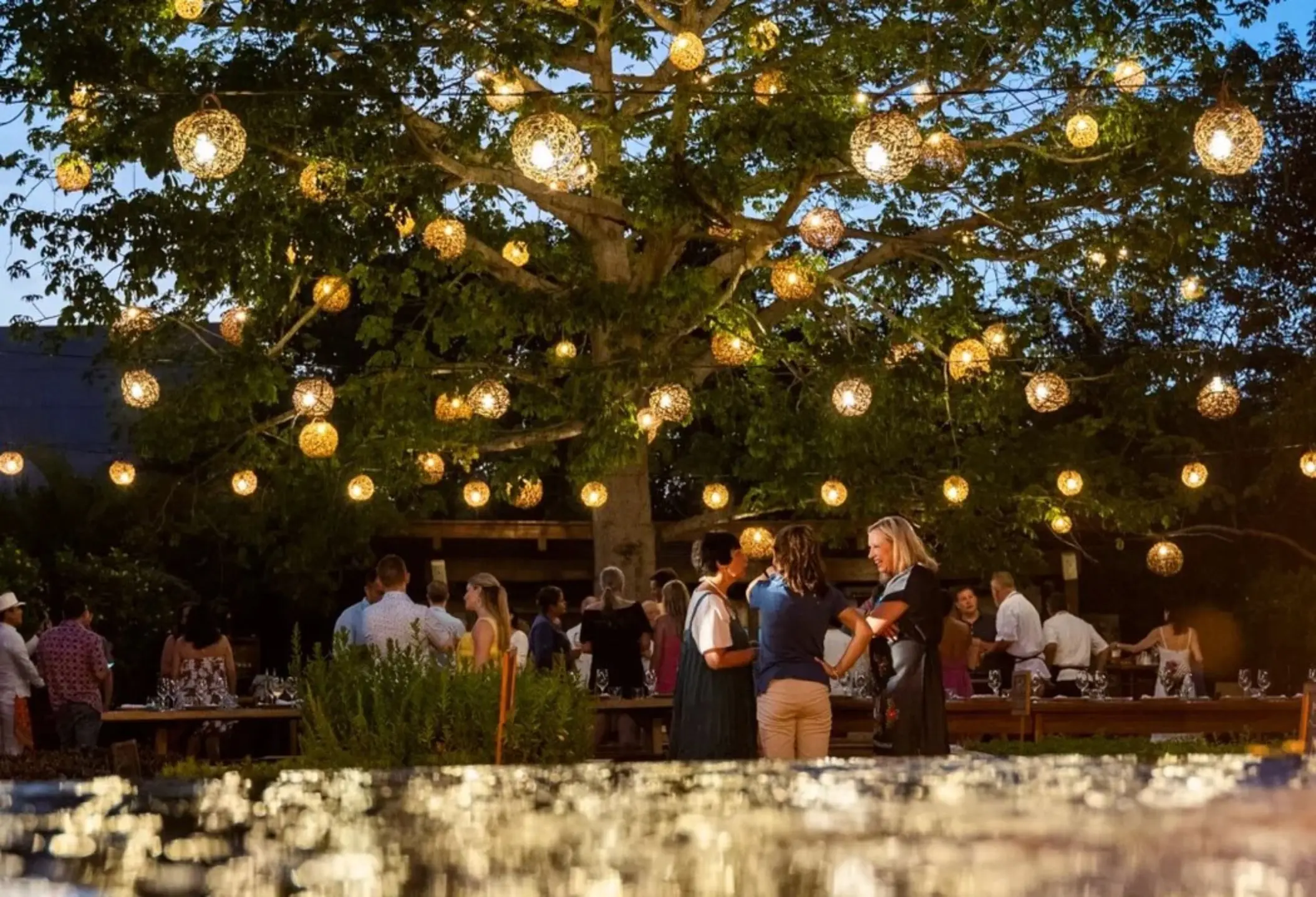 La Ceiba Garden and open-air kitchen dining space at Rosewood Mayakoba