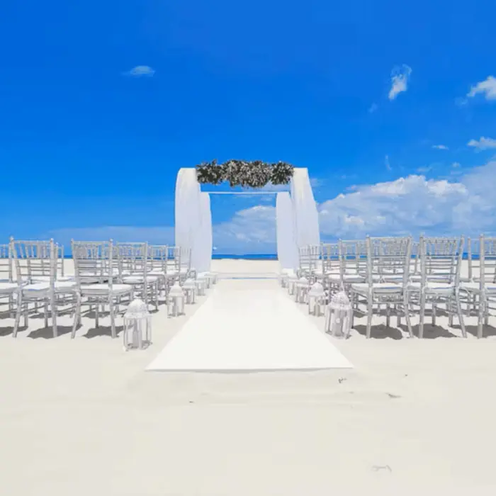 beach wedding setup at Royal Hideaway Playacar