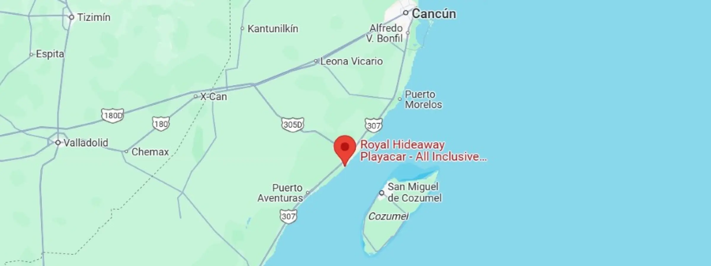 map showing location of Royal Hideaway Playacar in Mexico