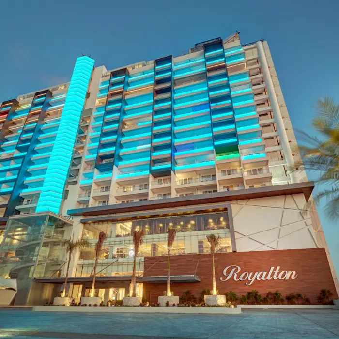 exterior of Royalton CHIC Cancun in the evenung