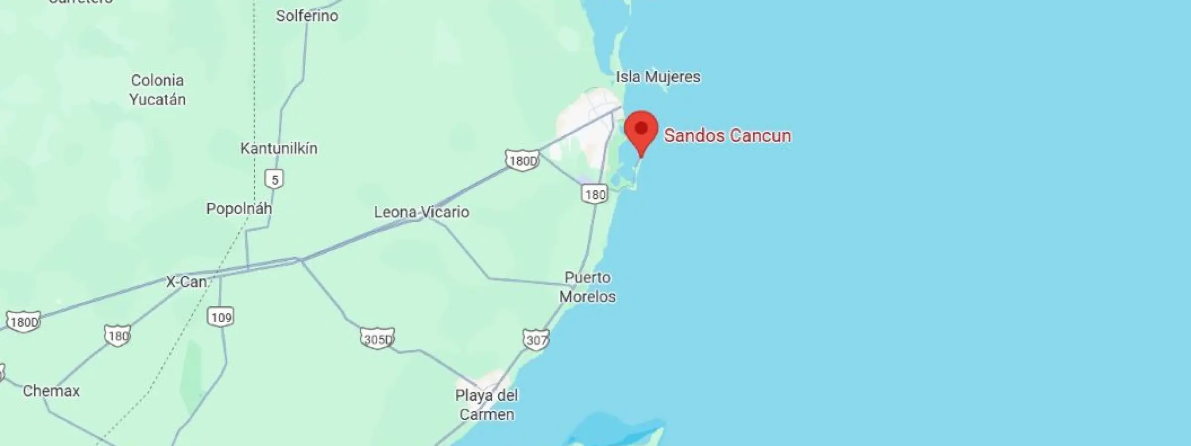 map showing location of sandos cancun in Mexico