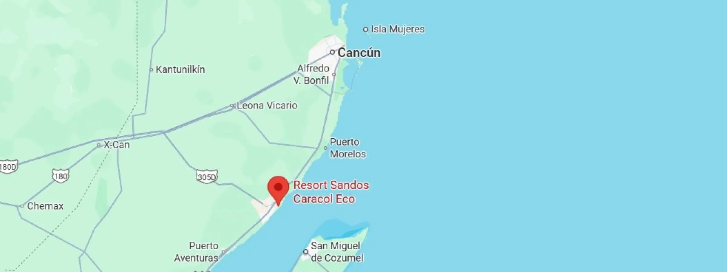map showing location of Sandos Caracol Eco Resort in Mexico