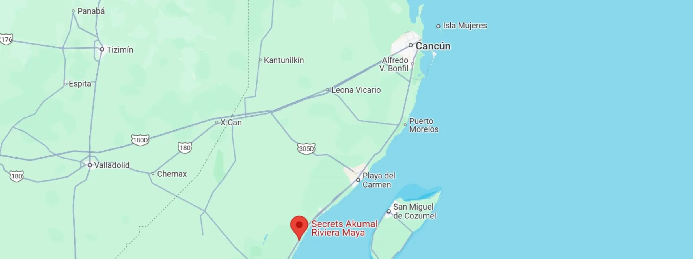 map showing location of Secrets Akumal Riviera Maya in Mexico