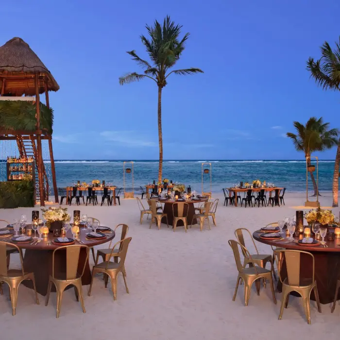 beach reception setup at Secrets Akumal Riviera Maya