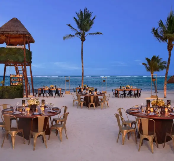beach reception setup at Secrets Akumal Riviera Maya
