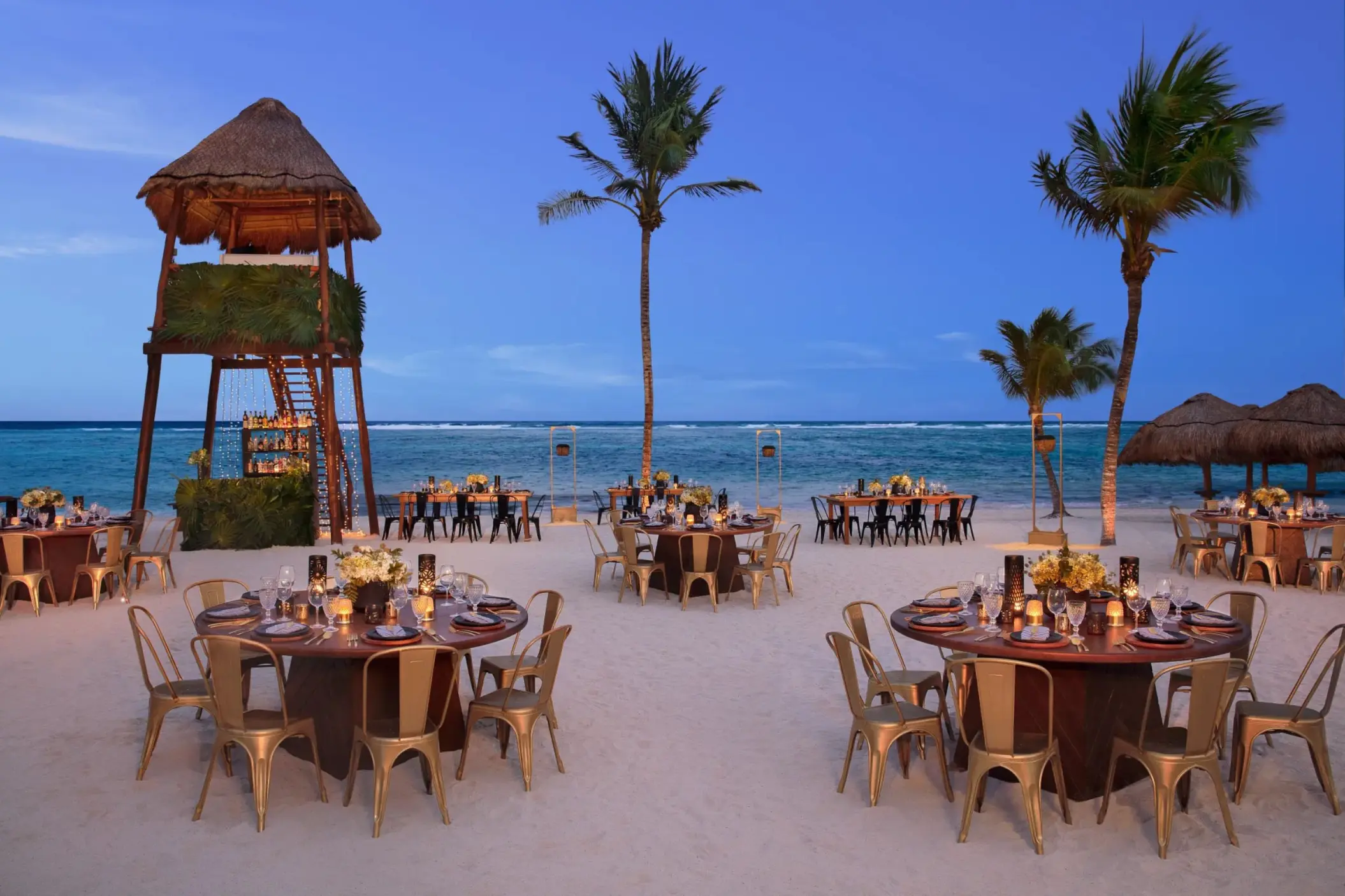 beach reception setup at Secrets Akumal Riviera Maya