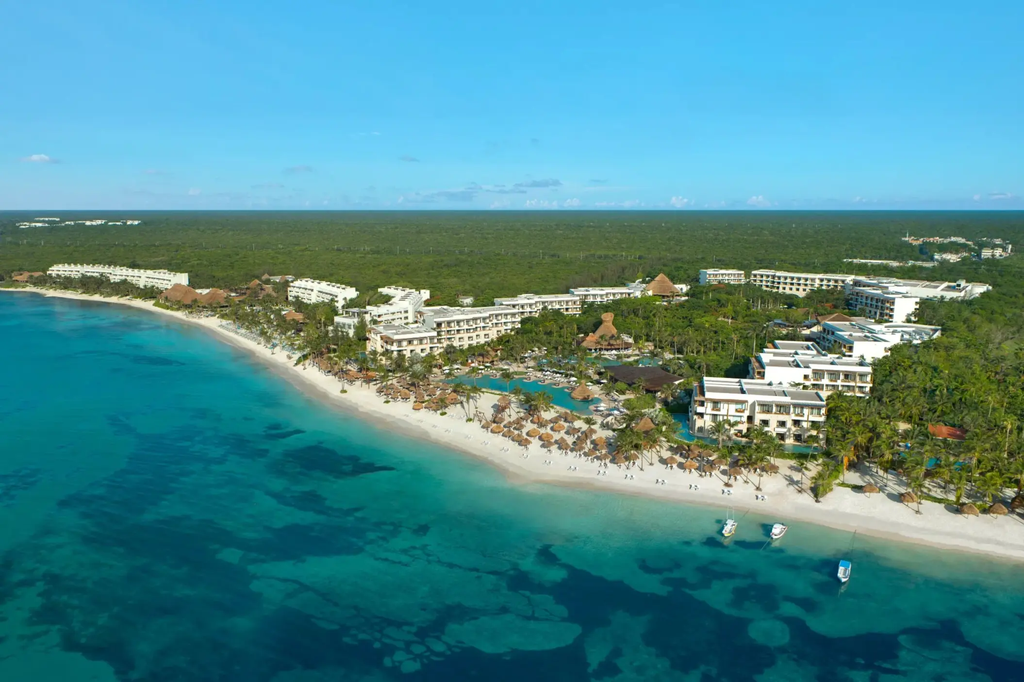 Secrets Akumal Riviera Maya aerial view with its beach gardens and resort buildings and amenities