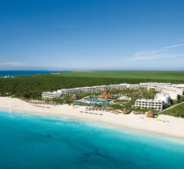 aerial view of Secrets Maroma Beach Riviera Cancun and its beach