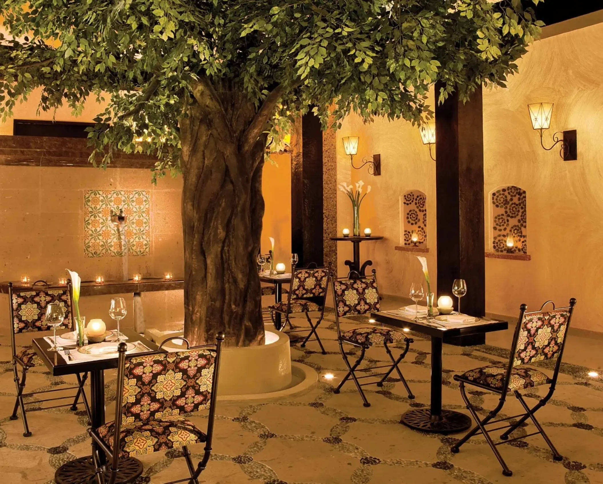 el patio mexican restaurant with romantic candle light setup at Secrets Maroma Beach Riviera Cancun
