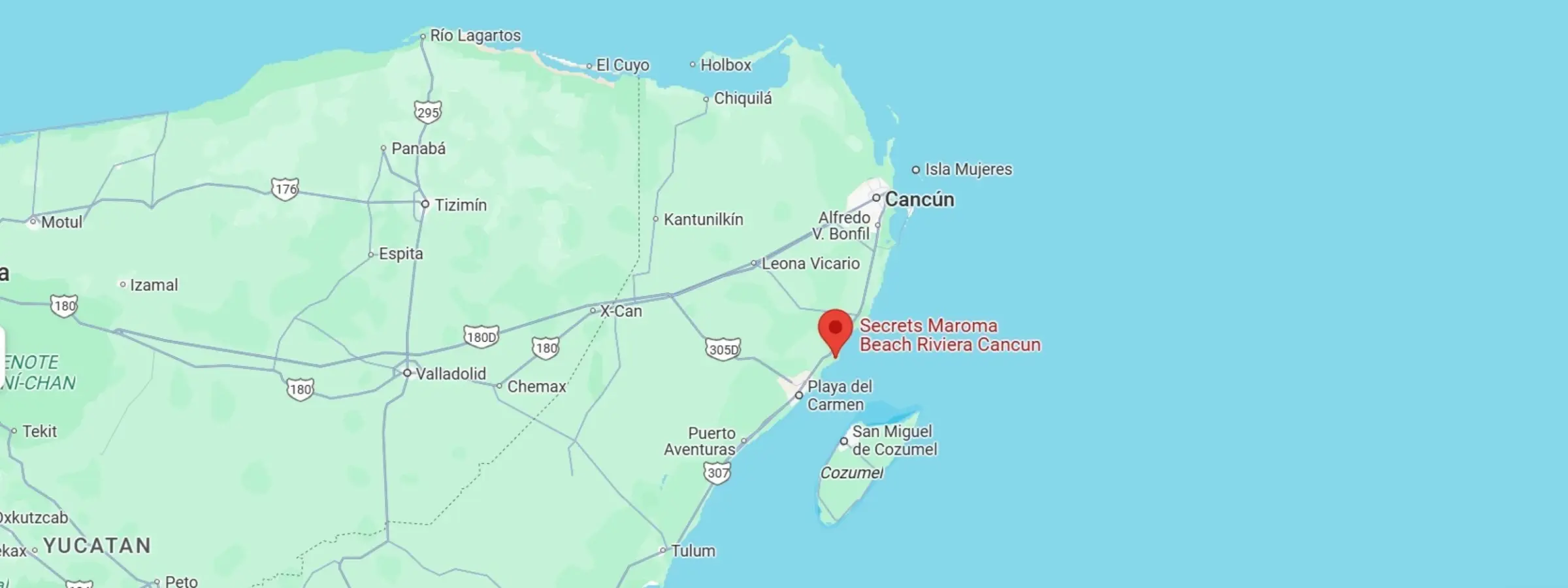 map showing location of secrets maroma beach riviera cancun in Mexico