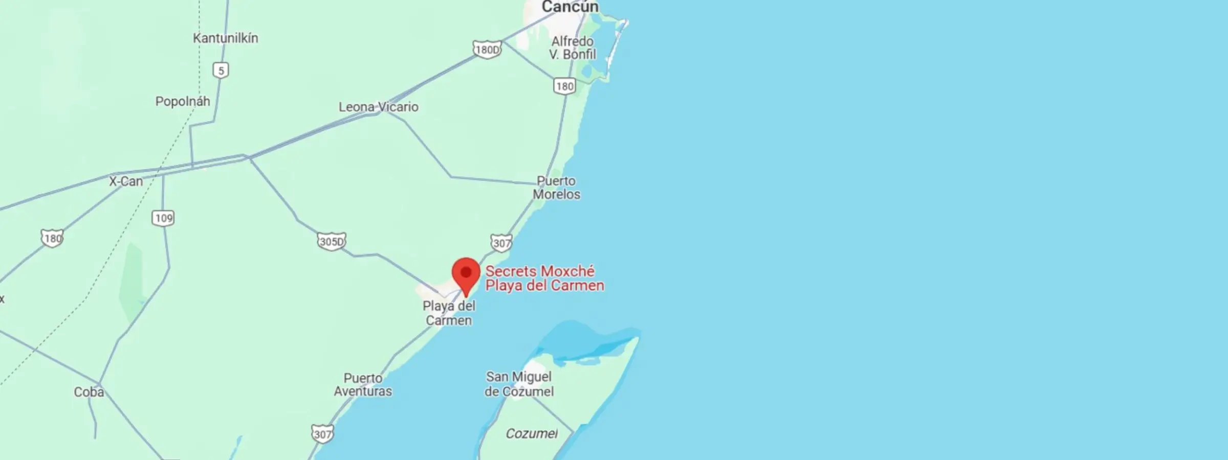 map showing location of secrets moxche playa del carmen in mexico