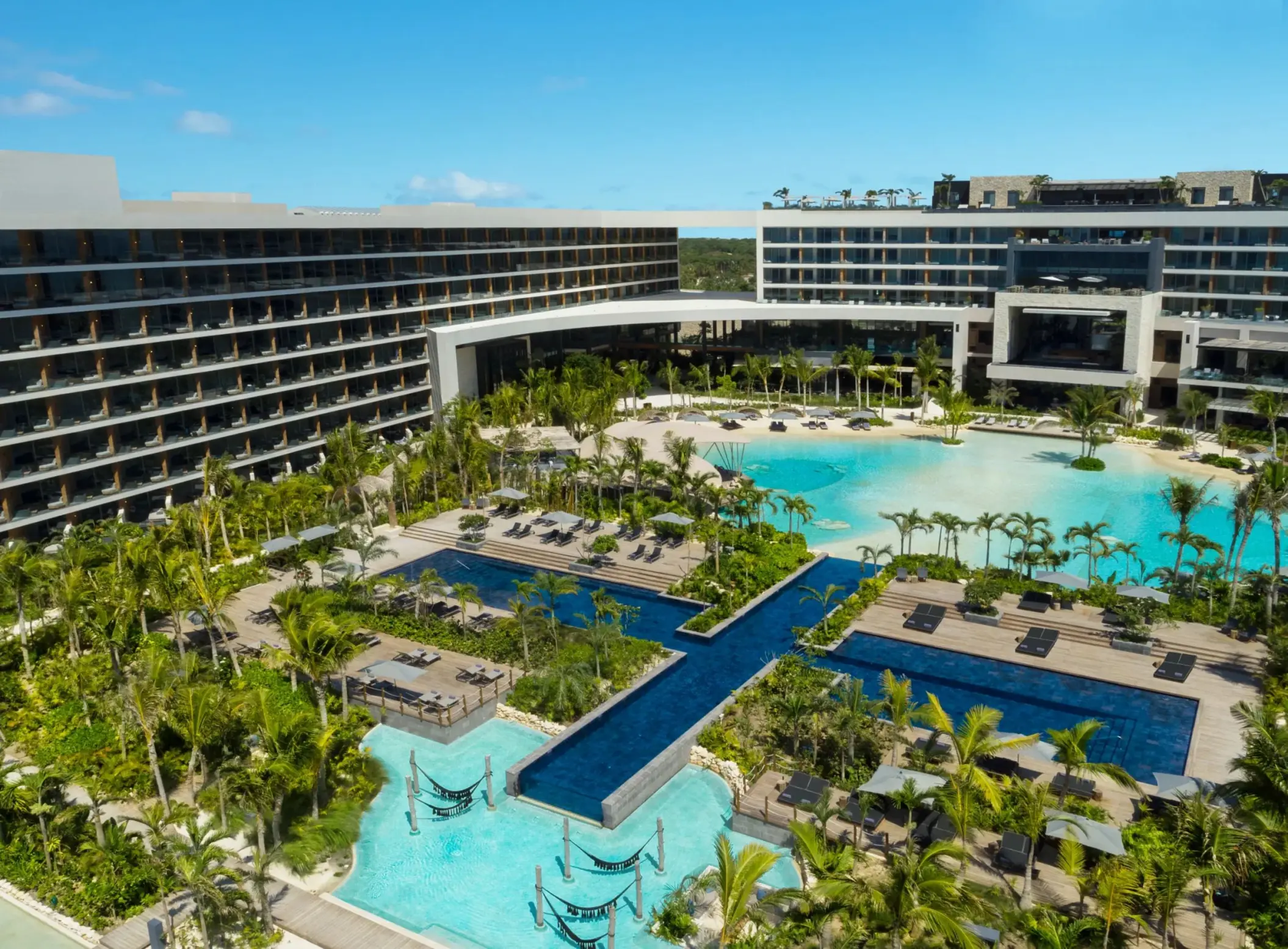 Secrets Moxche Playa Del Carmen pool and resort buildings aerial view