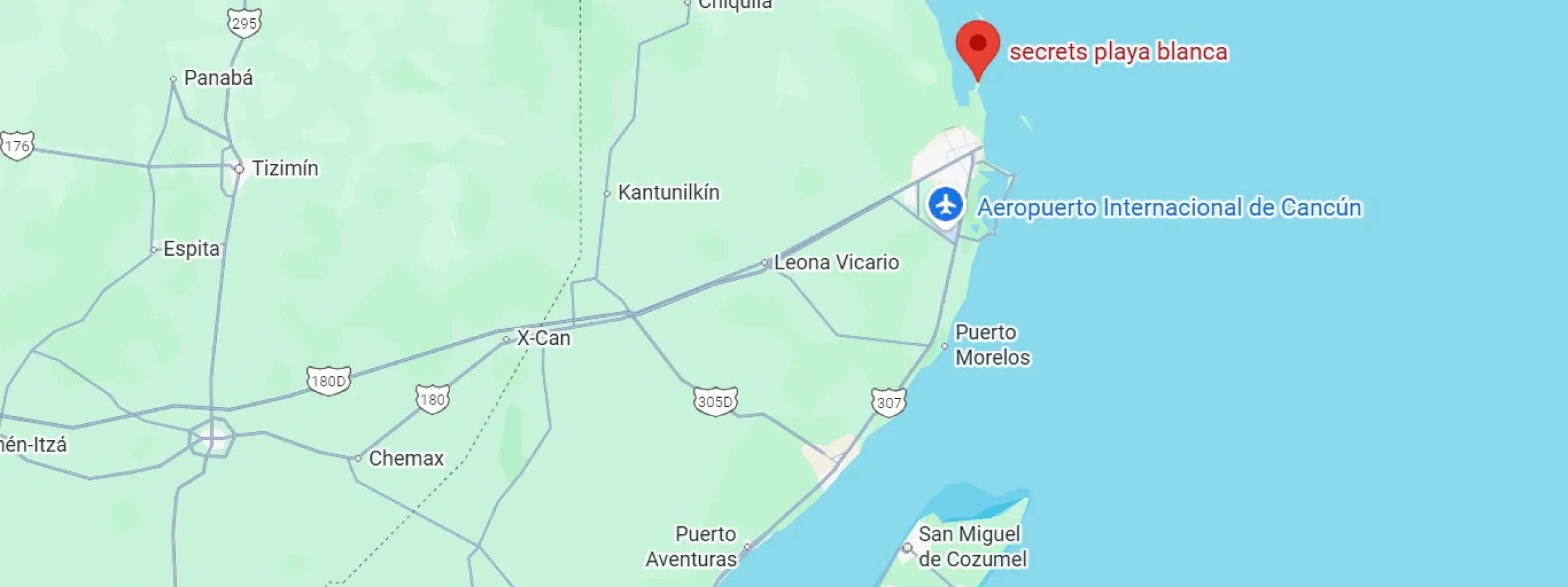 map showing location of secrets playa blanca in Mexico