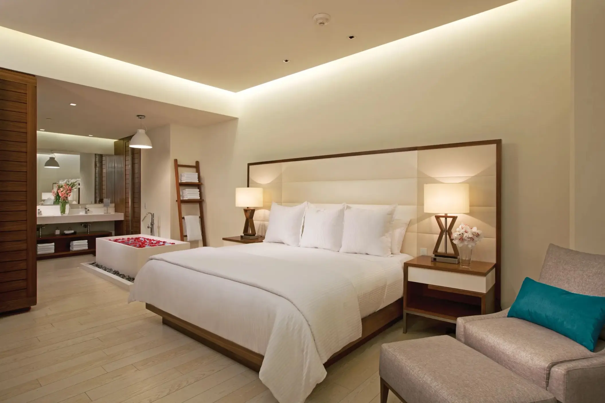 bedroom of preferred club governor suite at Secrets The Vine Cancun