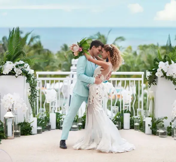 bride and groom at SLS Playa Mujeres
