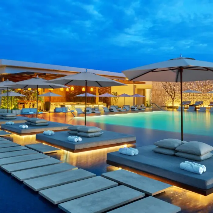 family pool and riviera restaurant at St. Regis Kanai Resort Riviera Maya