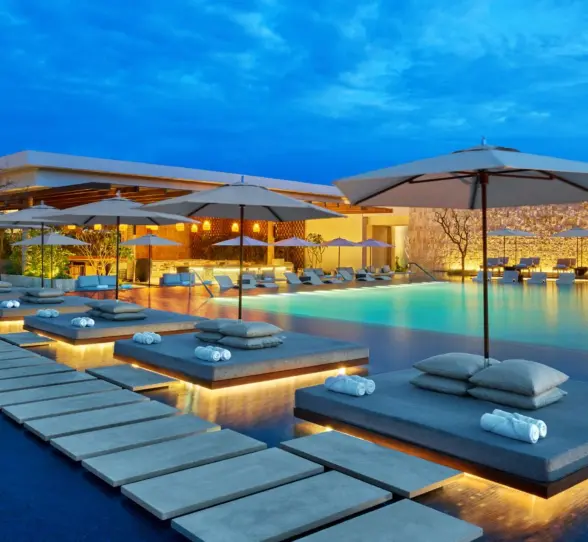 family pool and riviera restaurant at St. Regis Kanai Resort Riviera Maya