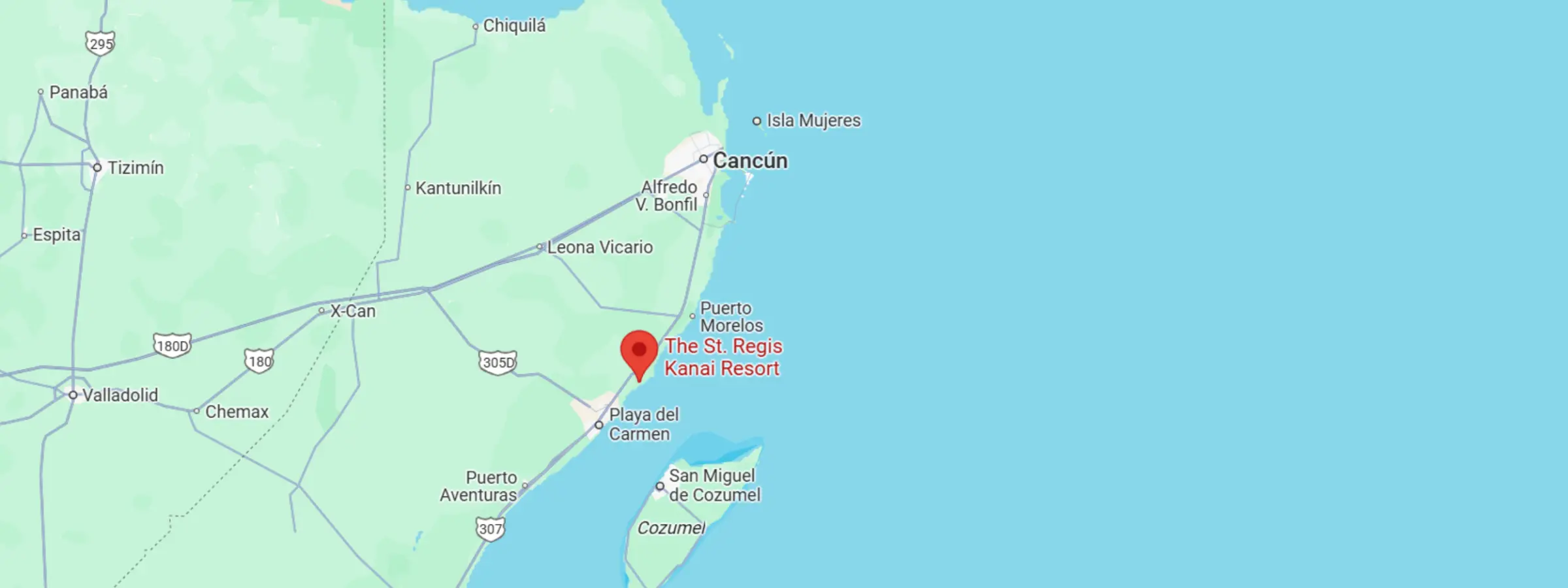 map showing location of St. Regis Kanai Resort Riviera Maya in Mexico