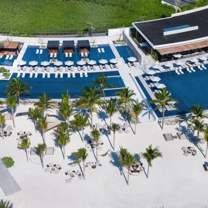 pool and beach aerial view at St. Regis Kanai Resort Riviera Maya
