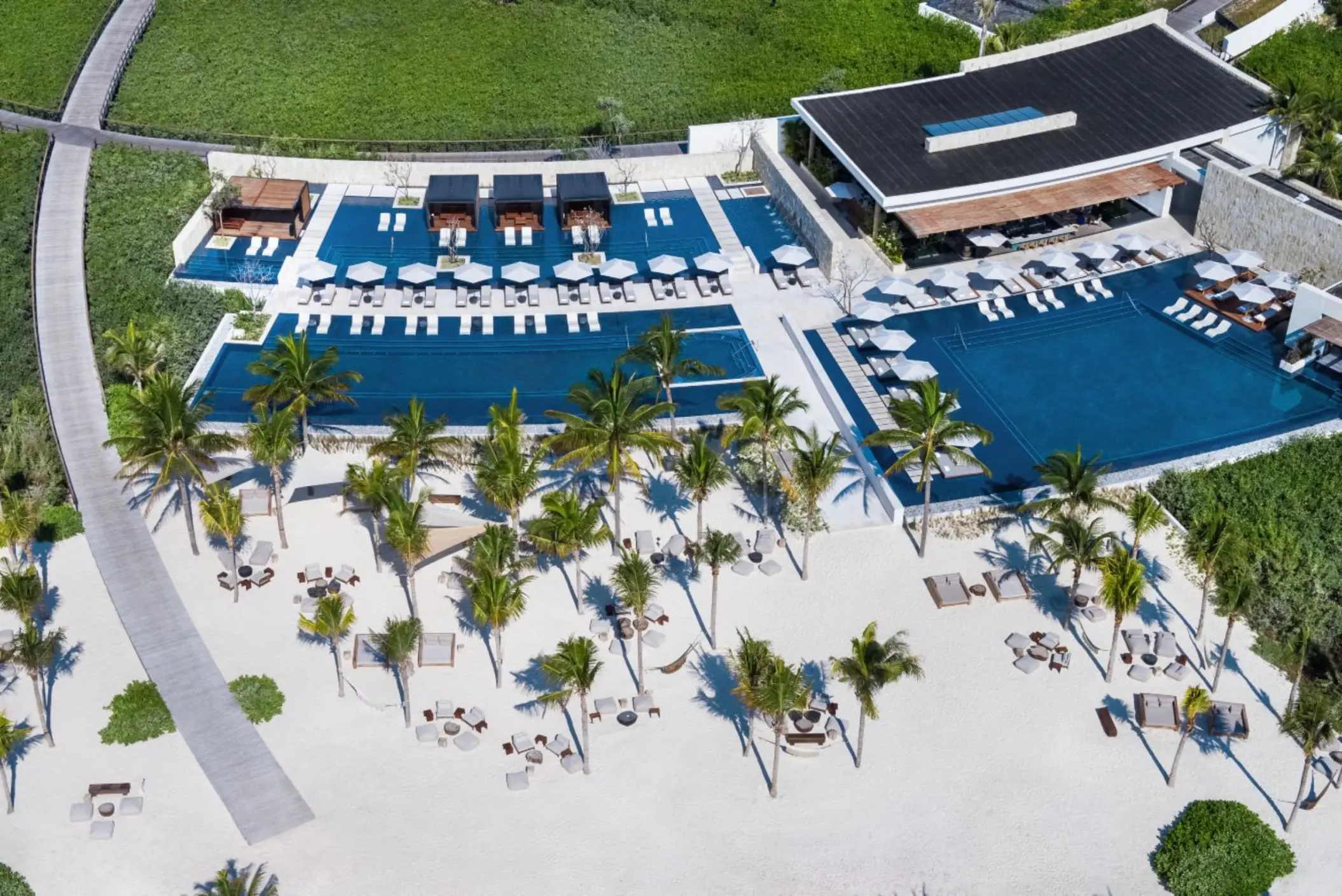 pool and beach aerial view at St. Regis Kanai Resort Riviera Maya