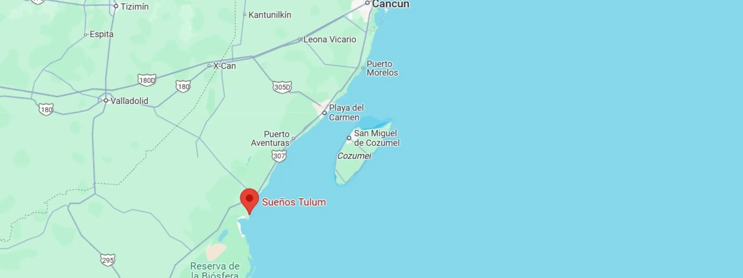 map showing location of Suenos Tulum in Mexico