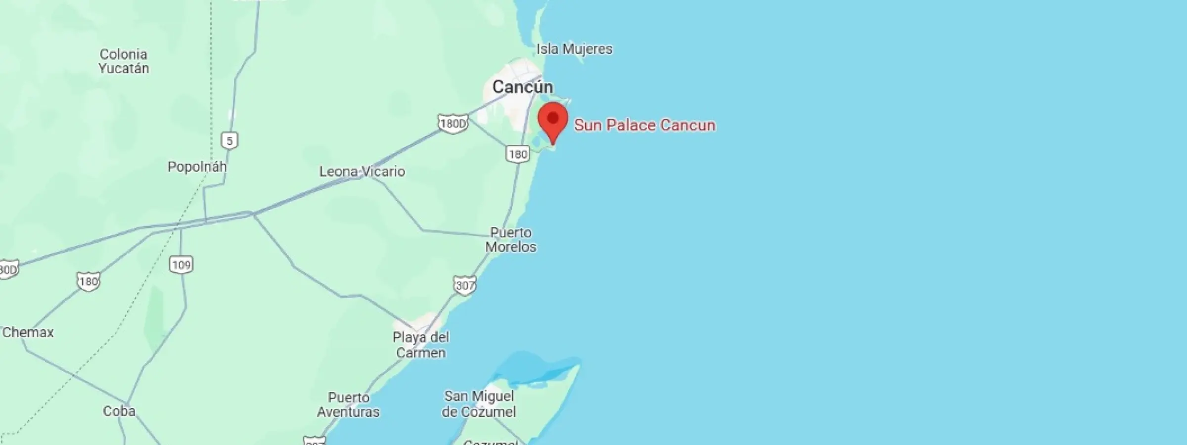 map showing location of Sun Palace Cancun in Mexico