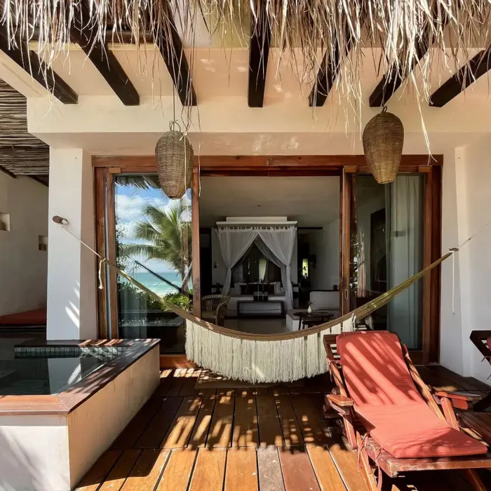 junior suite terrace with loungers and plunge pool at The Beach Tulum Hotel